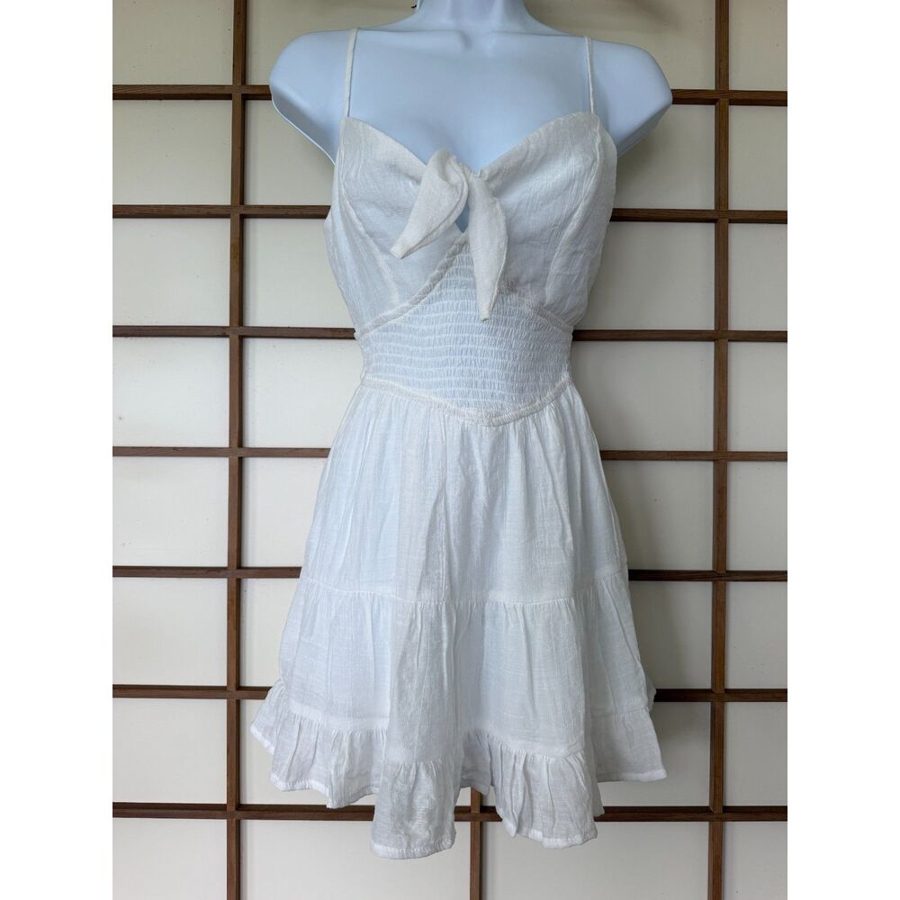Streetwear Society White Tie Front Smocked Tiered Mini Dress Size XS